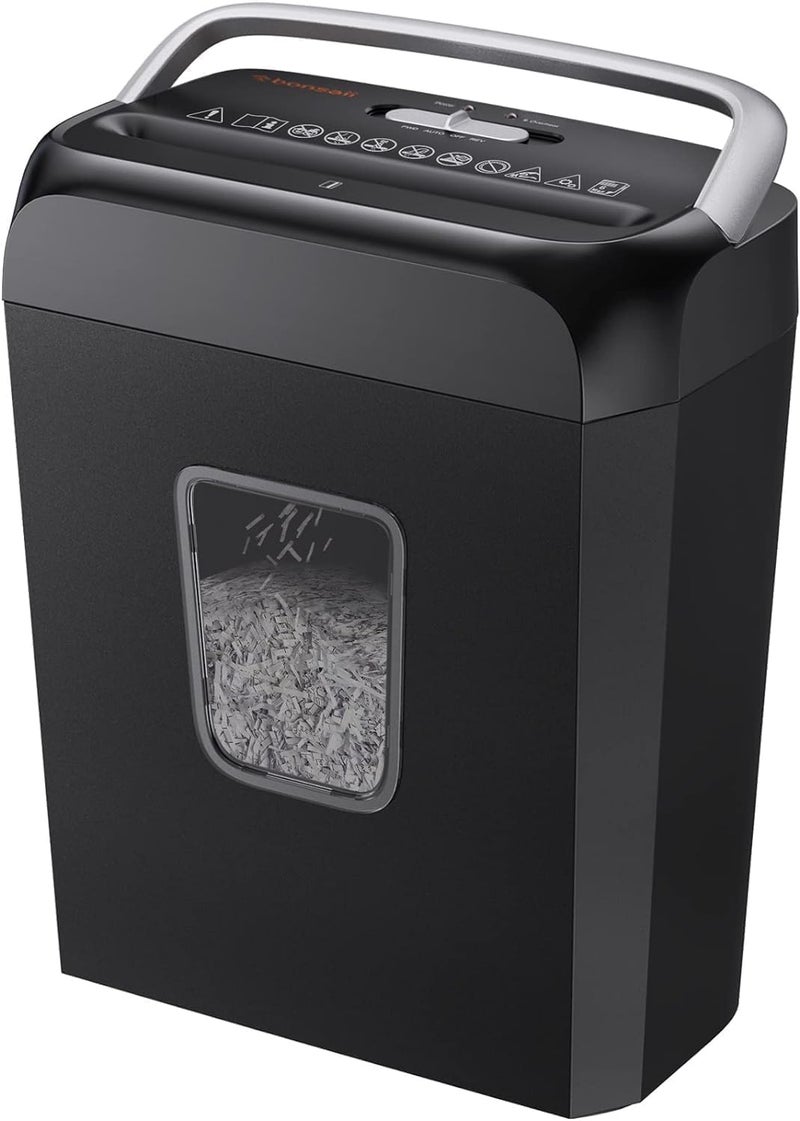 bonsaii Paper Shredder for Home Use, 3.4 Gal Wastebasket, 6 Sheet Crosscut Paper Credit Cards, Staples, and Clips Shredder for Home Office Use, Portable Handle Design (C237-B New Version) - Image 1